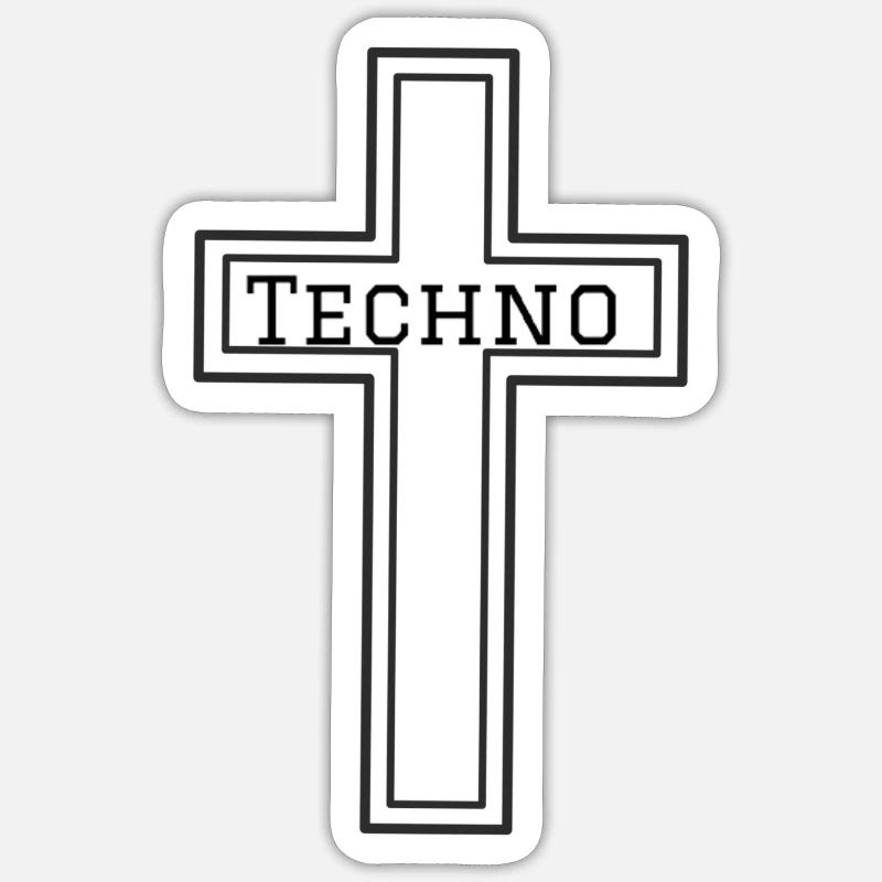 Croix techno - Sticker taille S (10 x 10 cm) - blanc mat