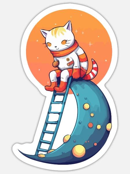 Ikk die Katze auf dem Mond - Sticker Größe S (10 x 10 cm) - Mattweiß