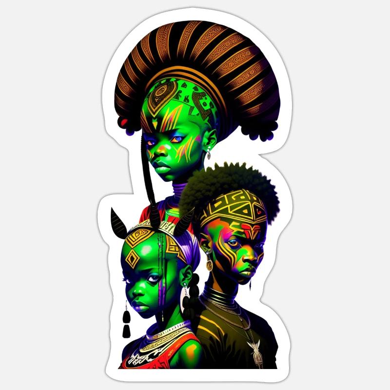 Visages africains peints - Sticker taille S (10 x 10 cm) - blanc mat