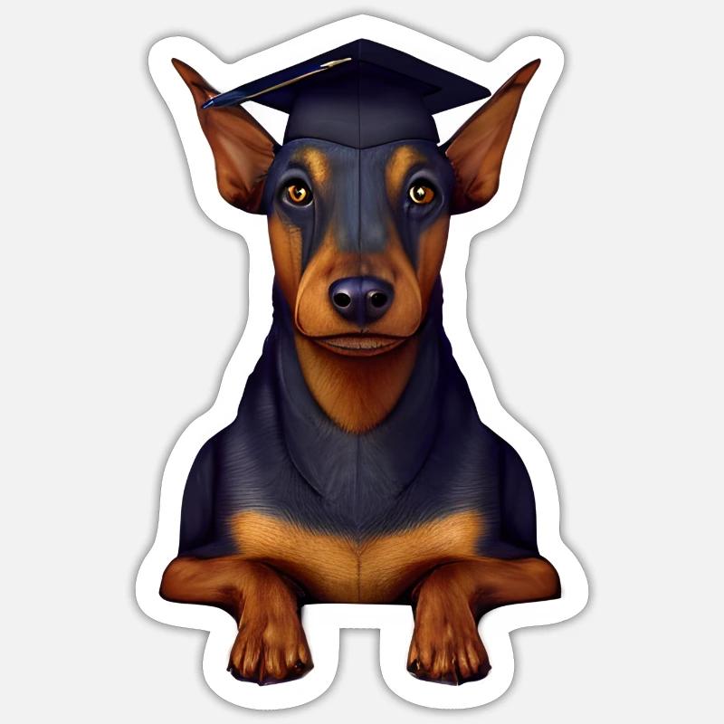 Bachelor Hunde Dobermann Studium Schulabschluss Sticker Größe S (10 x 10 cm)