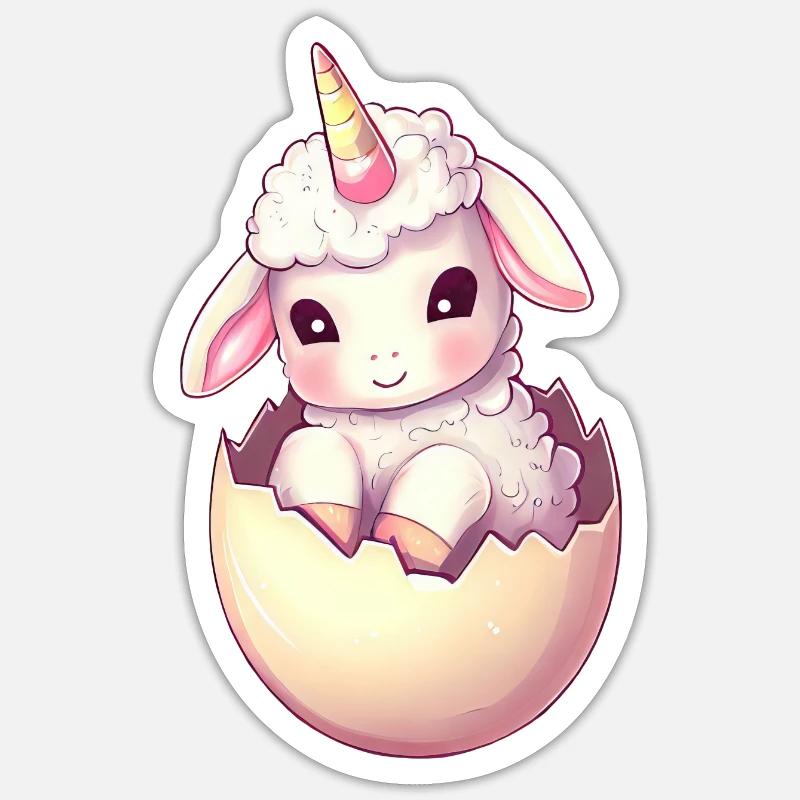 Sheep with unicorn in eggshell Imaginative Sticker size S (10 x 10 cm)