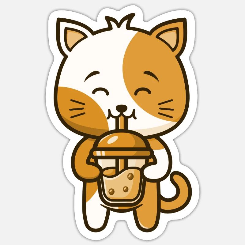 A funny cat kitten drinks Boba Tea Bubble Sticker size S (10 x 10 cm)