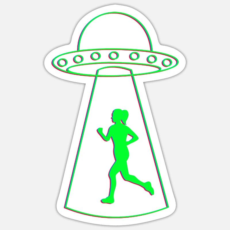 Ufo und Joggerin - Sticker Größe S (10 x 10 cm) - Mattweiß