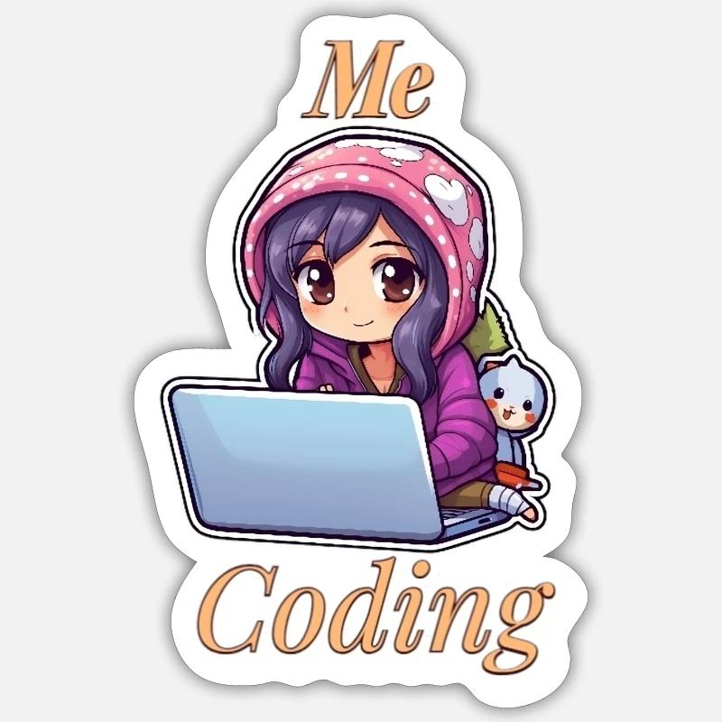 Coding Cutie: Anime Girl - Sticker taille S (10 x 10 cm) - blanc mat
