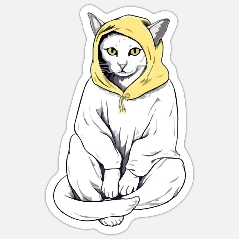 Kroki le chat à capuche - Sticker taille S (10 x 10 cm) - blanc mat