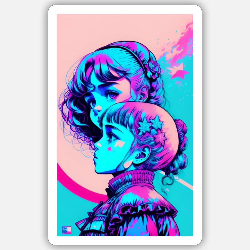 2 filles - Sticker taille S (10 x 10 cm) - blanc mat