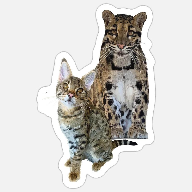 Panthère nébuleuse et chat Sticker taille S (10 x 10 cm)