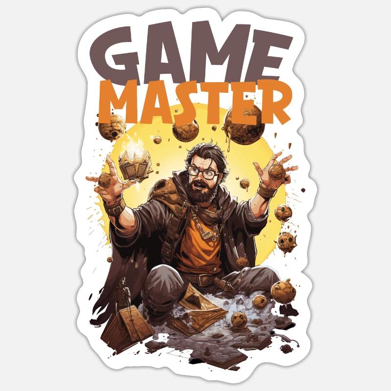 Spielleiter mit fliegenden Würfeln – RPG Nerd - Sticker Größe S (10 x 10 cm) - Mattweiß