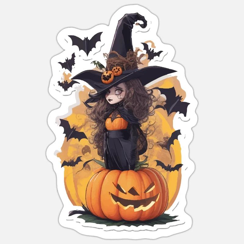 Helloween Pumpkin Witch - Sticker size S (10 x 10 cm) - white matte
