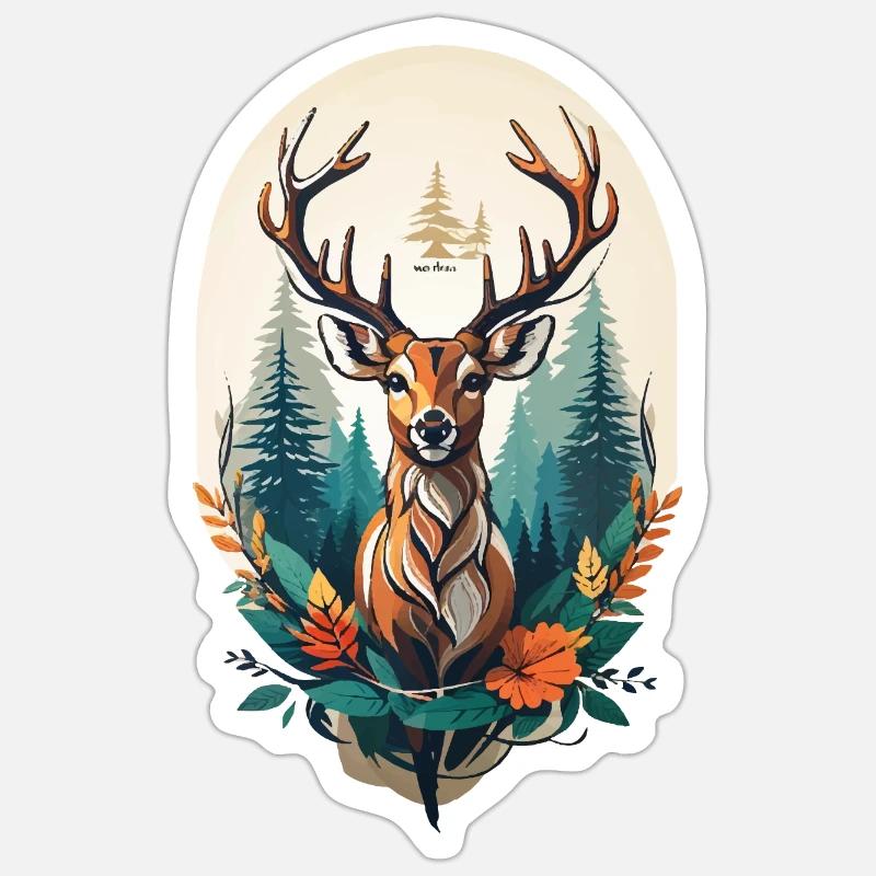 Cerf - Sticker taille S (10 x 10 cm) - blanc mat
