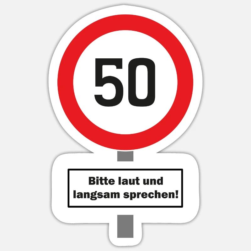 50. Geburtstag - Bitte laut und langsam sprechen - Sticker Größe S (10 x 10 cm) - Mattweiß