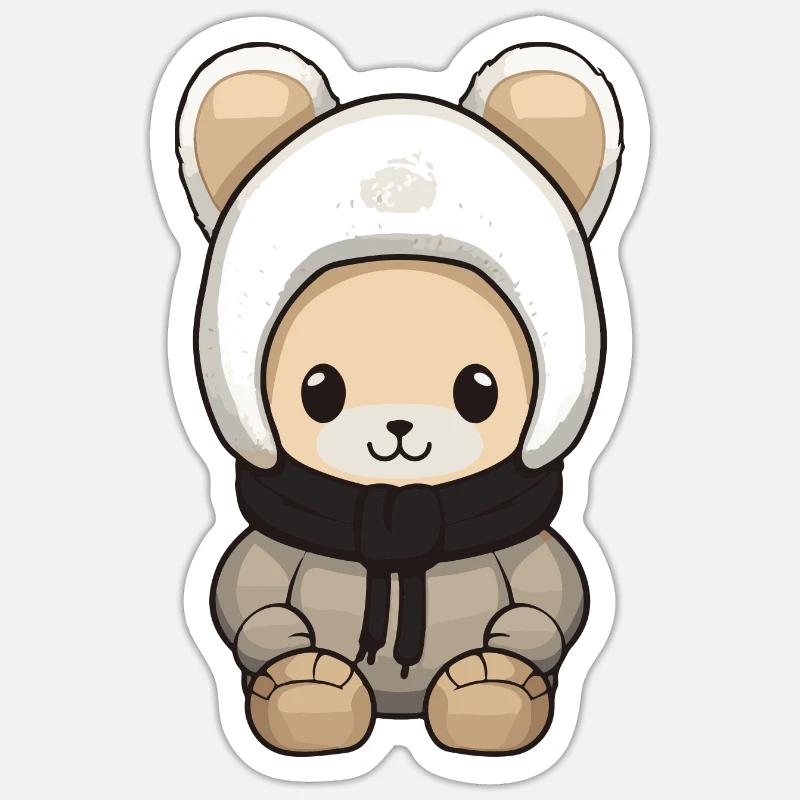 Lapin Hiver Bande Dessinée Mignon - Sticker taille S (10 x 10 cm) - blanc mat