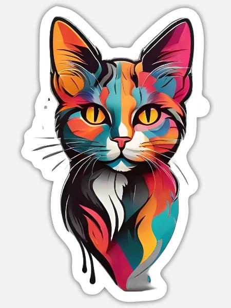 colorful cat face - Sticker Größe S (10 x 10 cm) - Mattweiß