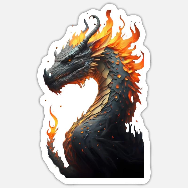 Dragon head with fire - Sticker size S (10 x 10 cm) - white matte