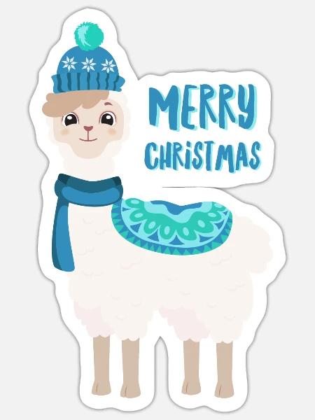 Bobby das Lama wünscht Merry Christmas - Sticker Größe S (10 x 10 cm) - Mattweiß