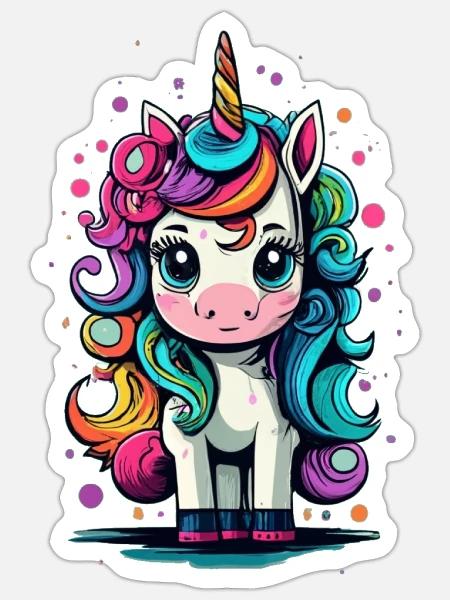 Fett süßes Einhorn - Sticker Größe S (10 x 10 cm) - Mattweiß