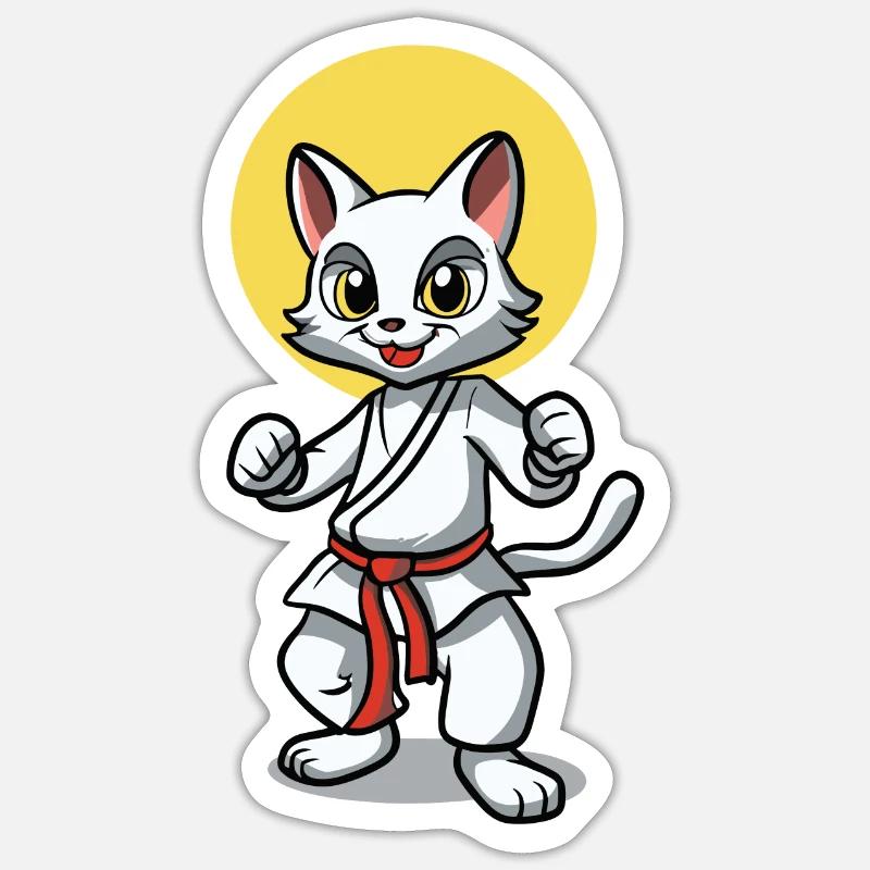 Kampf Katze - Sticker Größe S (10 x 10 cm) - Mattweiß
