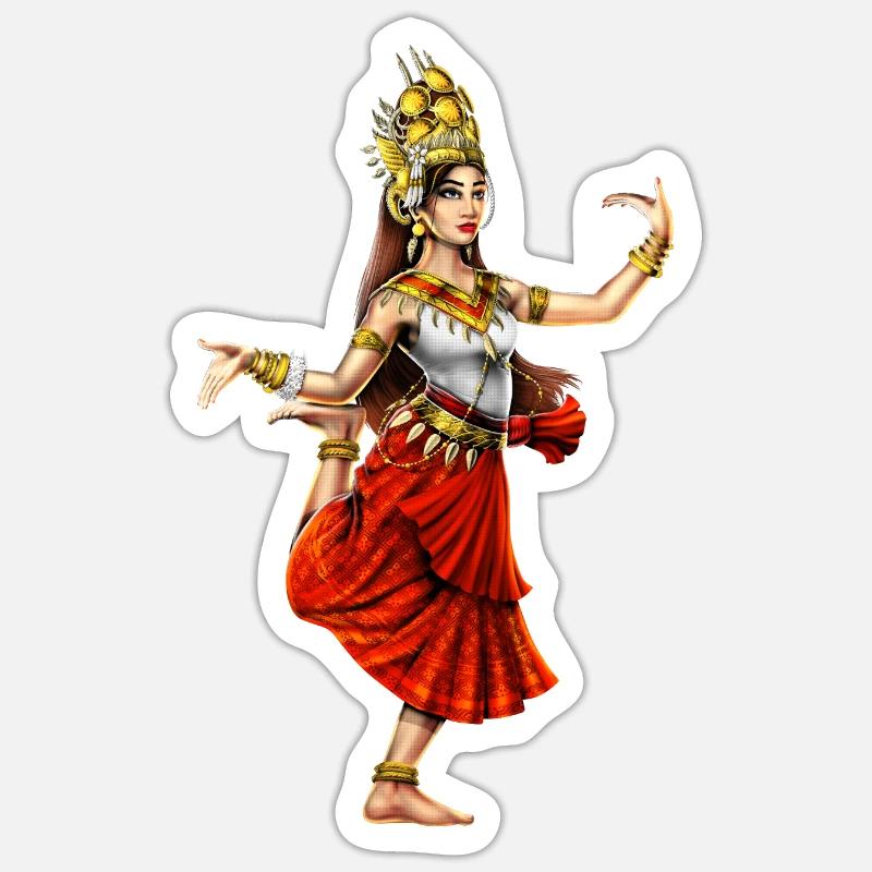 Danseuse khmère cambodgienne Apsara - Sticker taille S (10 x 10 cm) - blanc mat