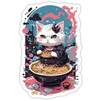 Cat Goth Pastel Ramen Noodle Soup Kawaii - Sticker size S (10 x 10 cm) - white matte - Front