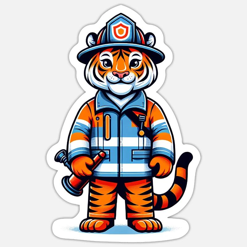 Cute Tiger Firefighter - Sticker Größe S (10 x 10 cm) - Mattweiß