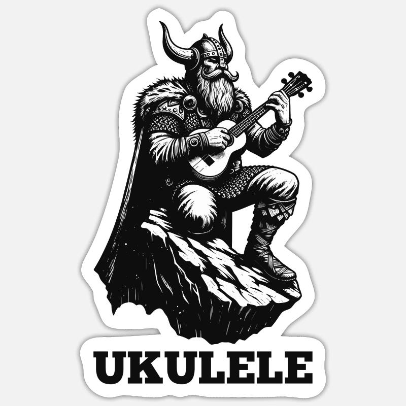 Ukulele Wikinger Musik Geschenk - Sticker Größe S (10 x 10 cm) - Mattweiß