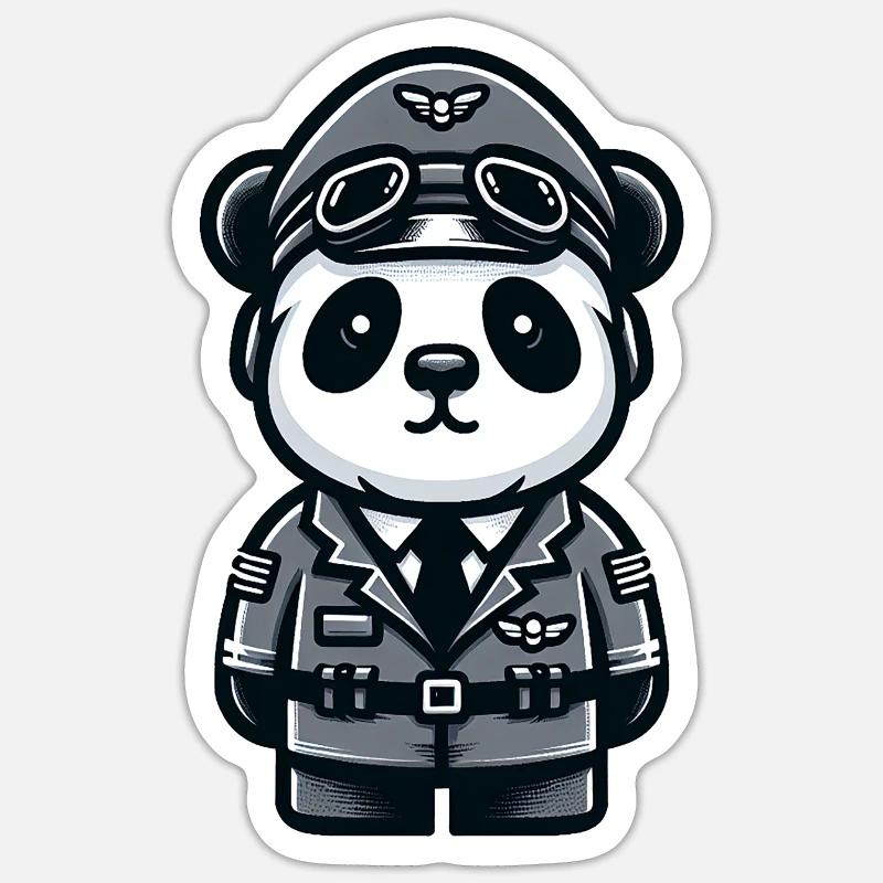 Pilote panda mignon - Sticker taille S (10 x 10 cm) - blanc mat