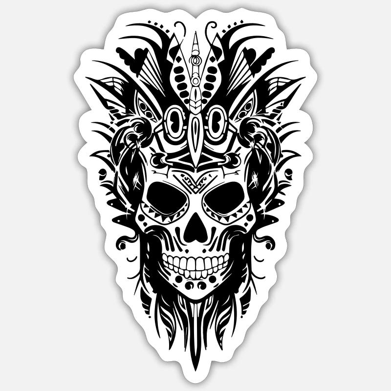 Skelett Tattoo Kopf - Sticker Größe S (10 x 10 cm) - Mattweiß