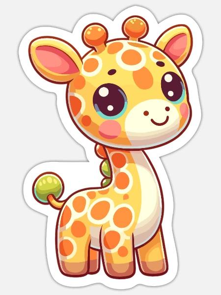 kindlich gestaltete Giraffe - Sticker Größe S (10 x 10 cm) - Mattweiß