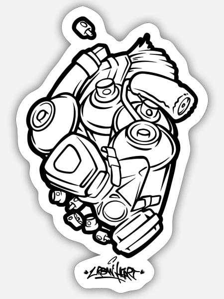 URBAN HEART Graffiti Shirt - Sticker Größe S (10 x 10 cm) - Mattweiß