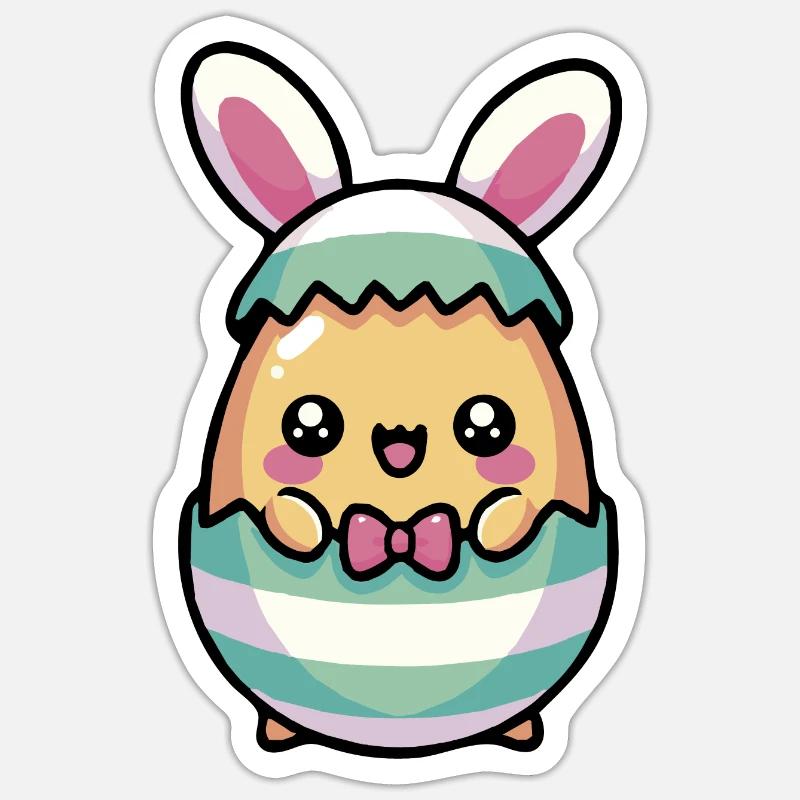 Lapin de Pâques Chibi mignon dans un œuf Sticker taille S (10 x 10 cm)