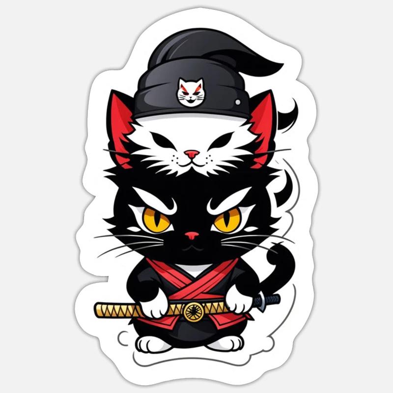 Ninja Cat - Samurai Kitten Sticker size S (10 x 10 cm)