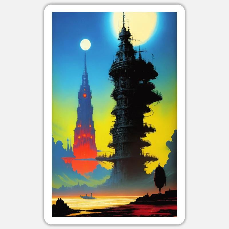 Futuristic skyline with moonlight - Sticker size S (10 x 10 cm) - white matte