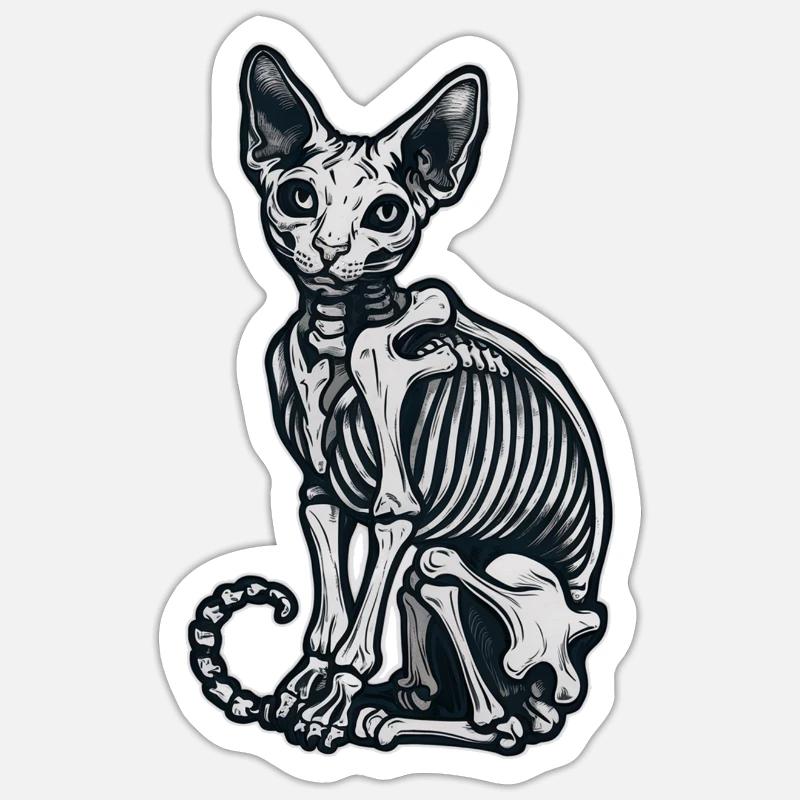 chat sphinx squelette tatouage Sticker taille S (10 x 10 cm)