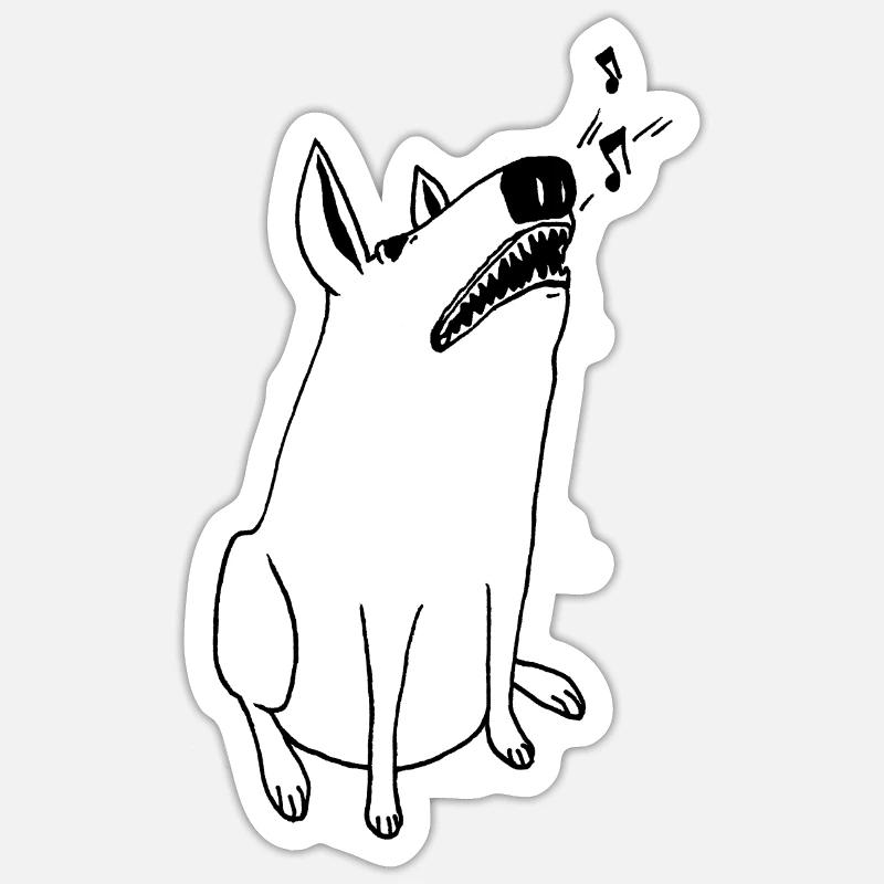 Chien chantant - Sticker taille S (10 x 10 cm) - blanc mat