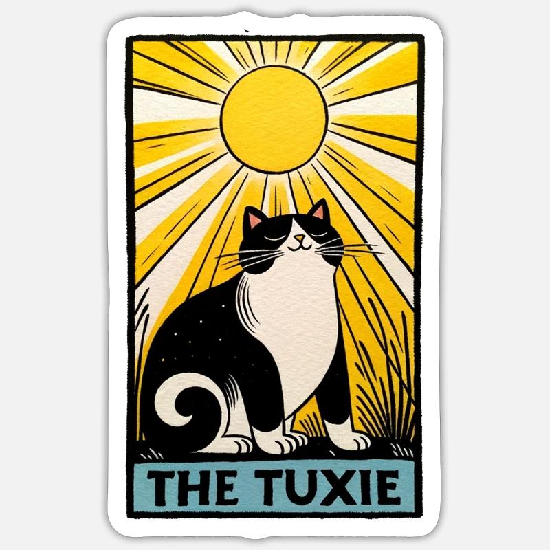 Tarot Chat Kitty Noir et Blanc - Sticker taille S (10 x 10 cm) - blanc mat