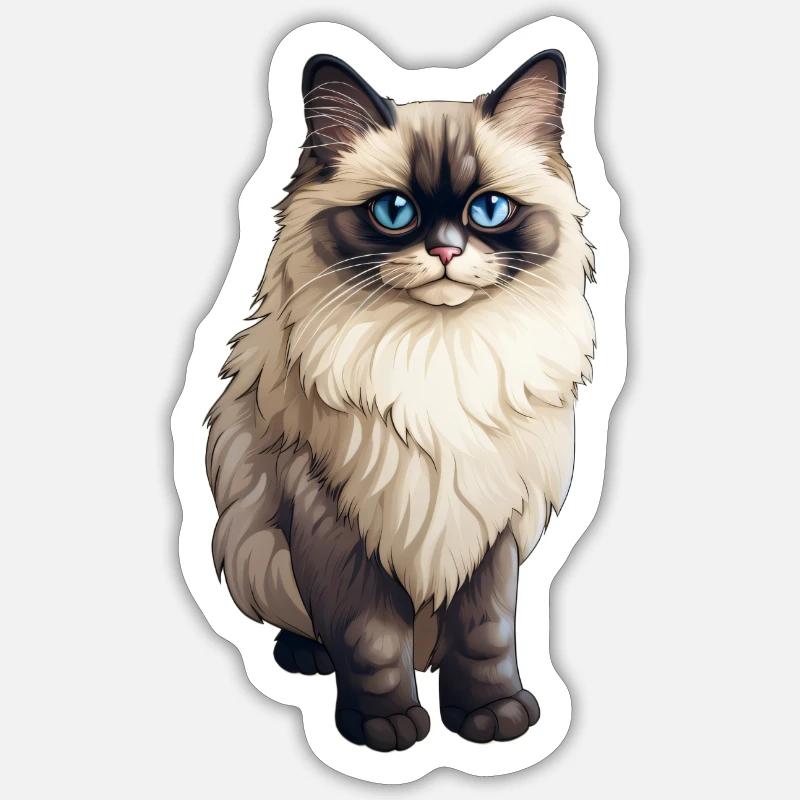 Chat Ragdoll - Sticker taille S (10 x 10 cm) - blanc mat