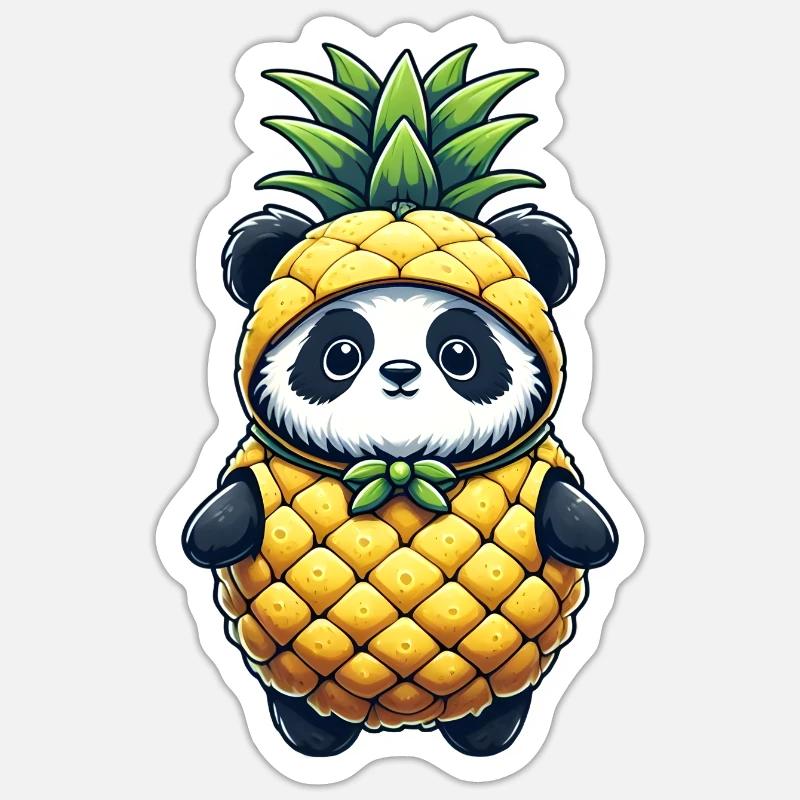 Panda en costume d’ananas - Sticker taille S (10 x 10 cm) - blanc mat