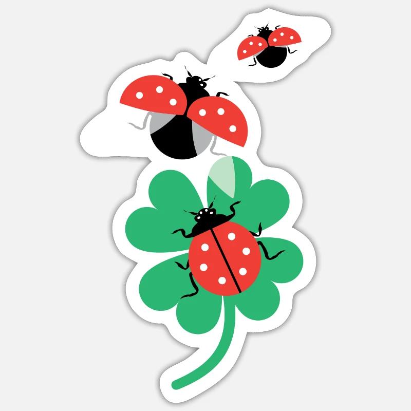 Coccinelles avec feuille de trèfle. Sticker taille S (10 x 10 cm)