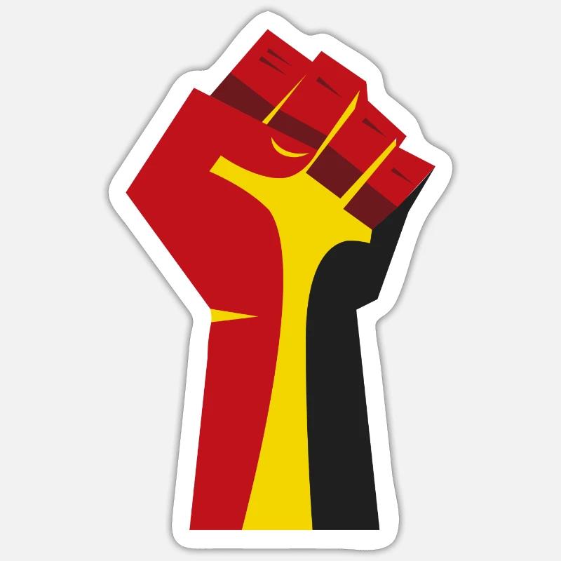 Die erhobene Faust (rot, gelb, schwarz) - Sticker Größe S (10 x 10 cm) - Mattweiß