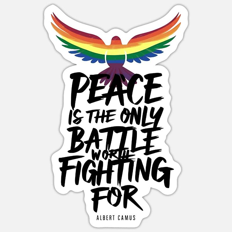 Feuriger Regenbogen-Zungenflug mit Friedensbotschaft - Sticker Größe S (10 x 10 cm) - Mattweiß