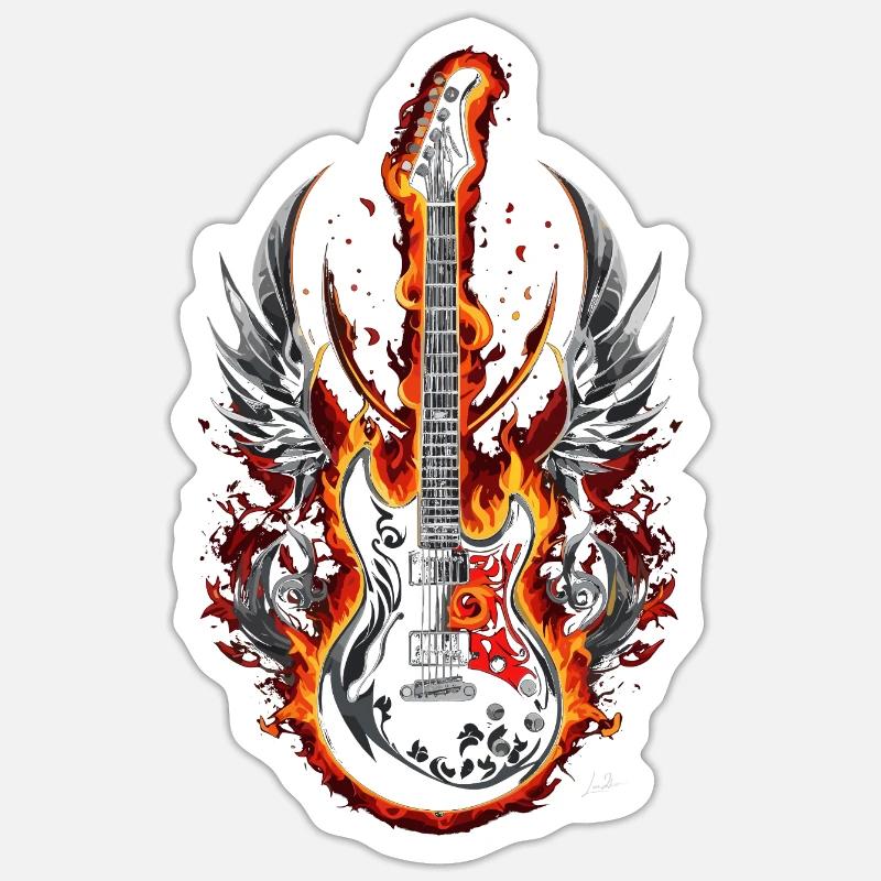 Fire Winged Gitarre - Sticker Größe S (10 x 10 cm) - Mattweiß
