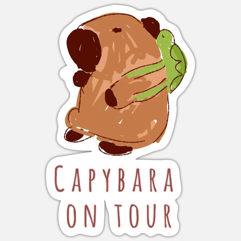 Capybara,backpack,turtle,on tour - Sticker size S (10 x 10 cm) - white matte