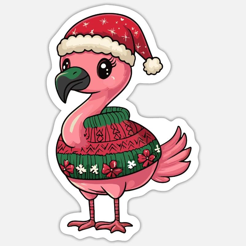 Flamingo Christmas Comic - Sticker size S (10 x 10 cm) - white matte
