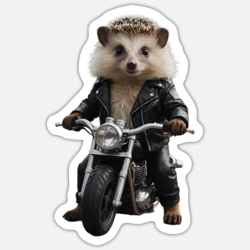 Biker-Igel - Sticker Größe S (10 x 10 cm) - Mattweiß