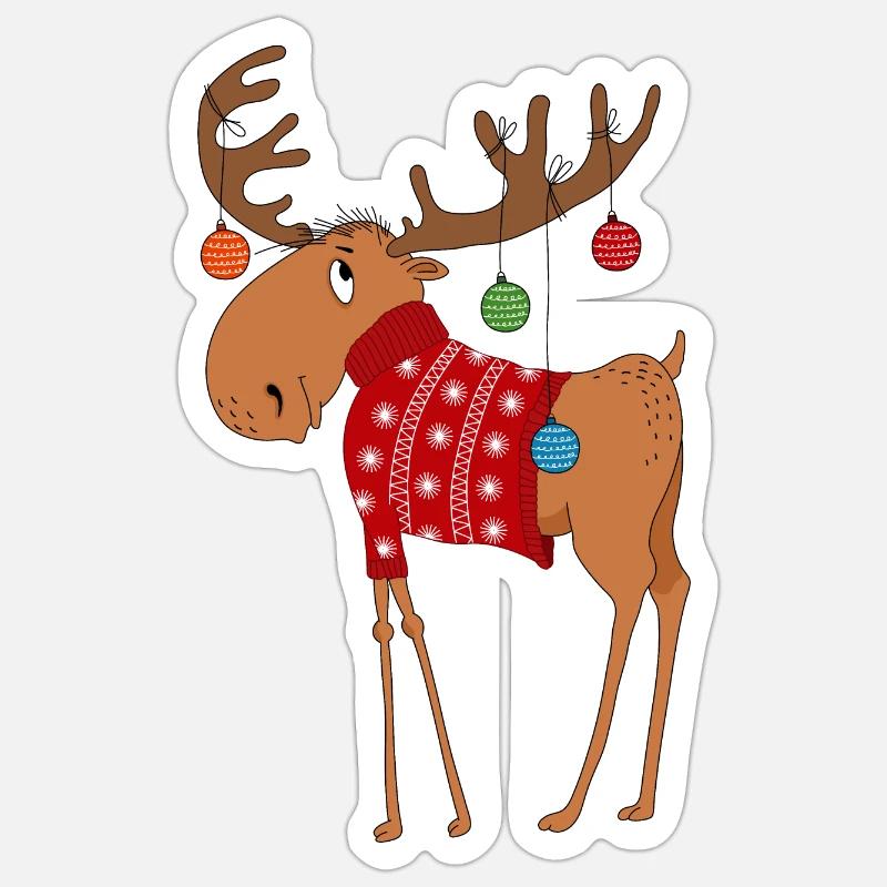 Elch im Pullover Sticker Größe S (10 x 10 cm)