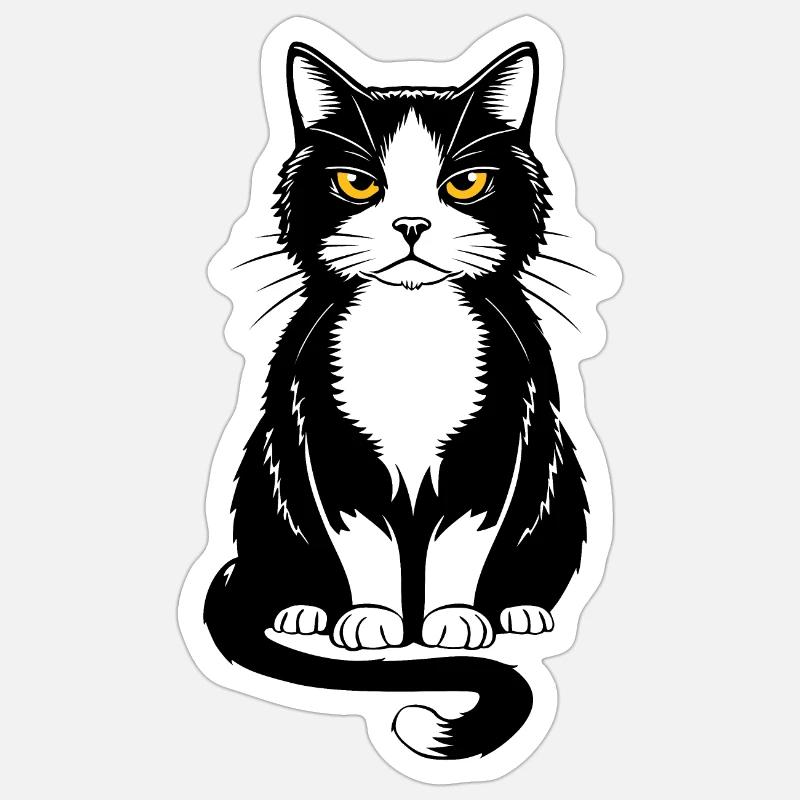 Image d’un chat noir assis - Sticker taille S (10 x 10 cm) - blanc mat