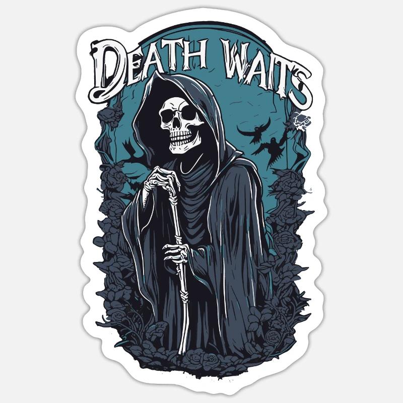 Sensenmann "Der Tod wartet" Gothic Kunst Sticker Größe S (10 x 10 cm)