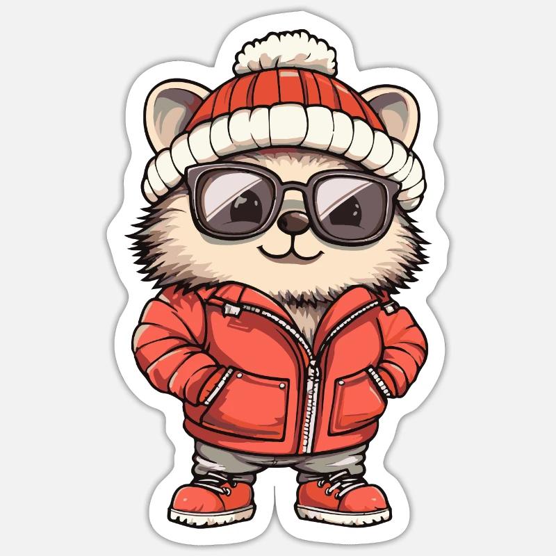 Hérisson Hiver - Sticker taille S (10 x 10 cm) - blanc mat