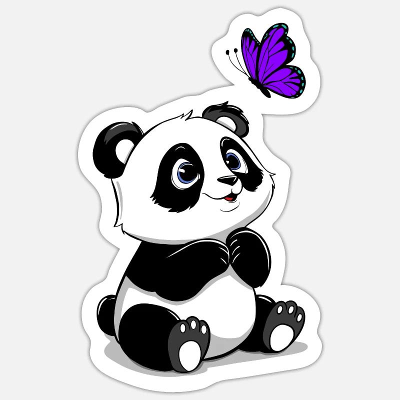 Panda mit fliegendem Schmetterling - Sticker Größe S (10 x 10 cm) - Mattweiß