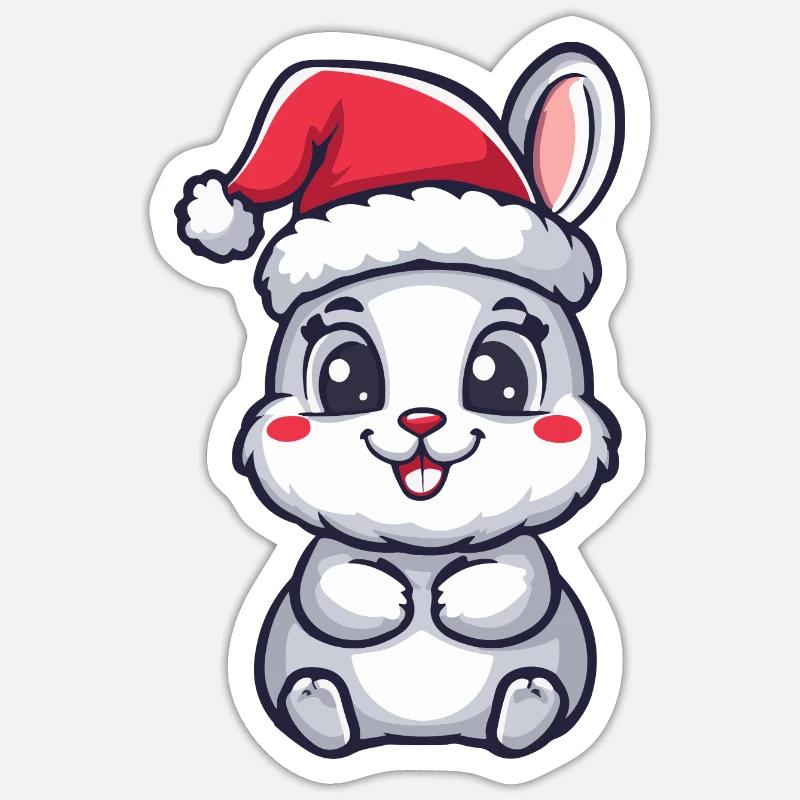 Lapin de Noël - Sticker taille S (10 x 10 cm) - blanc mat